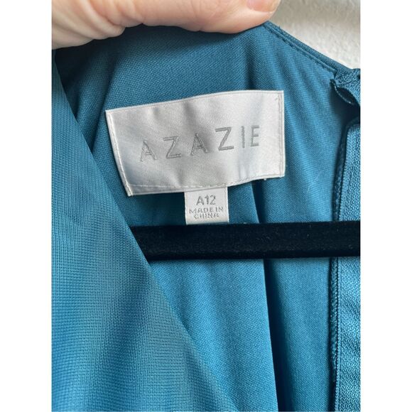 Bridesmaid Ruffle Maxi Dress Azazie Women A12 Teal Blue Formal Romantic Wedding - Picture 5 of 12
